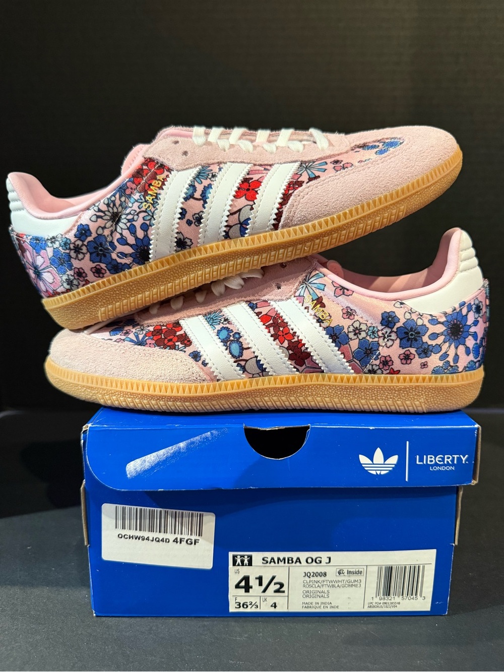 adidas Pink Floral Samba Sneakers with White Stripes 5.5W/4.5Y